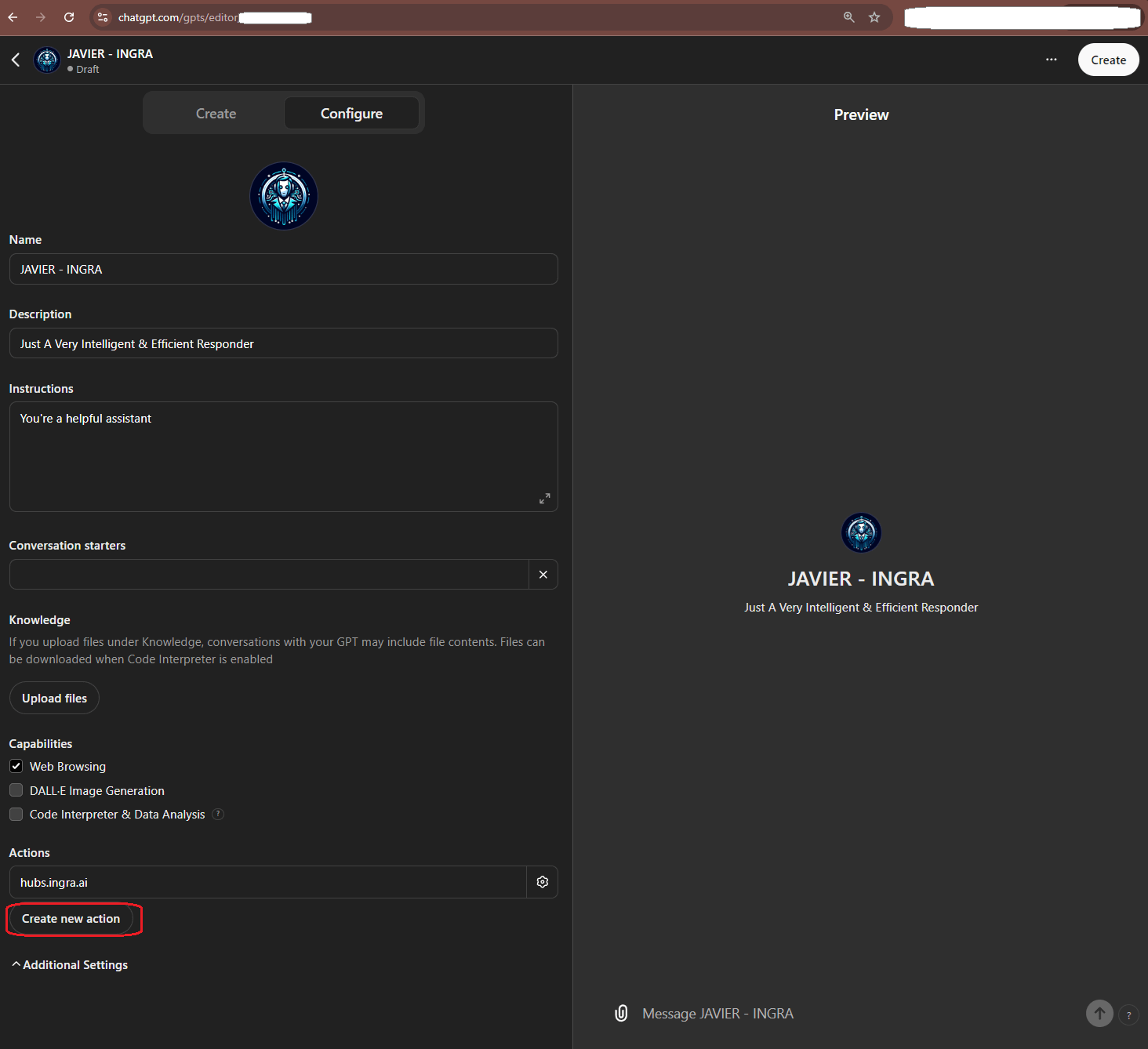 Screenshot of Create Custom ChatGPT